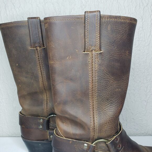 Frye Harness 12R Square Toe Moto Boots Womens 7M Smoke Brown Leather 77300 USA - Picture 5 of 16